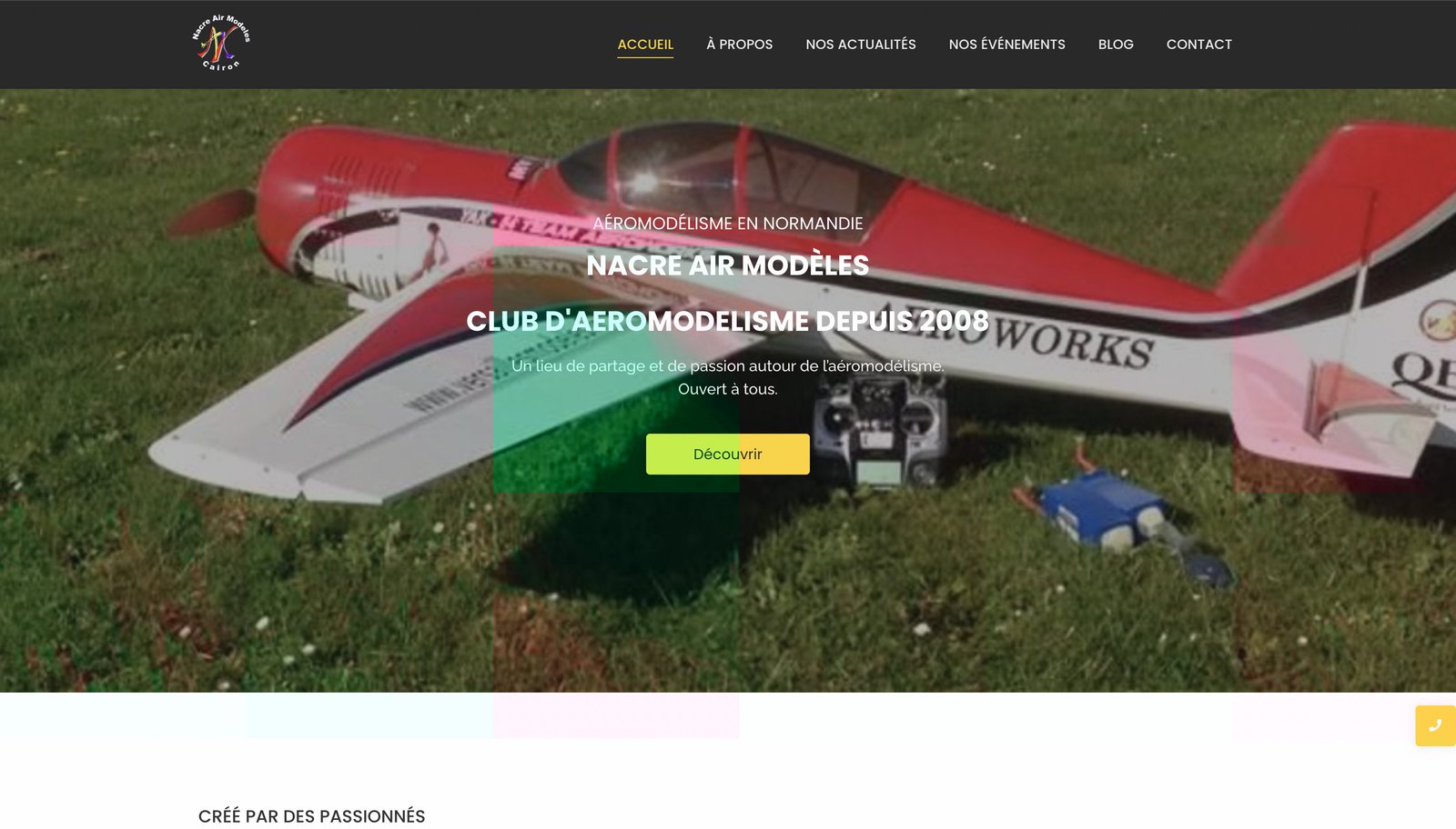 Capture d'écran du site Nacre Air Modèles